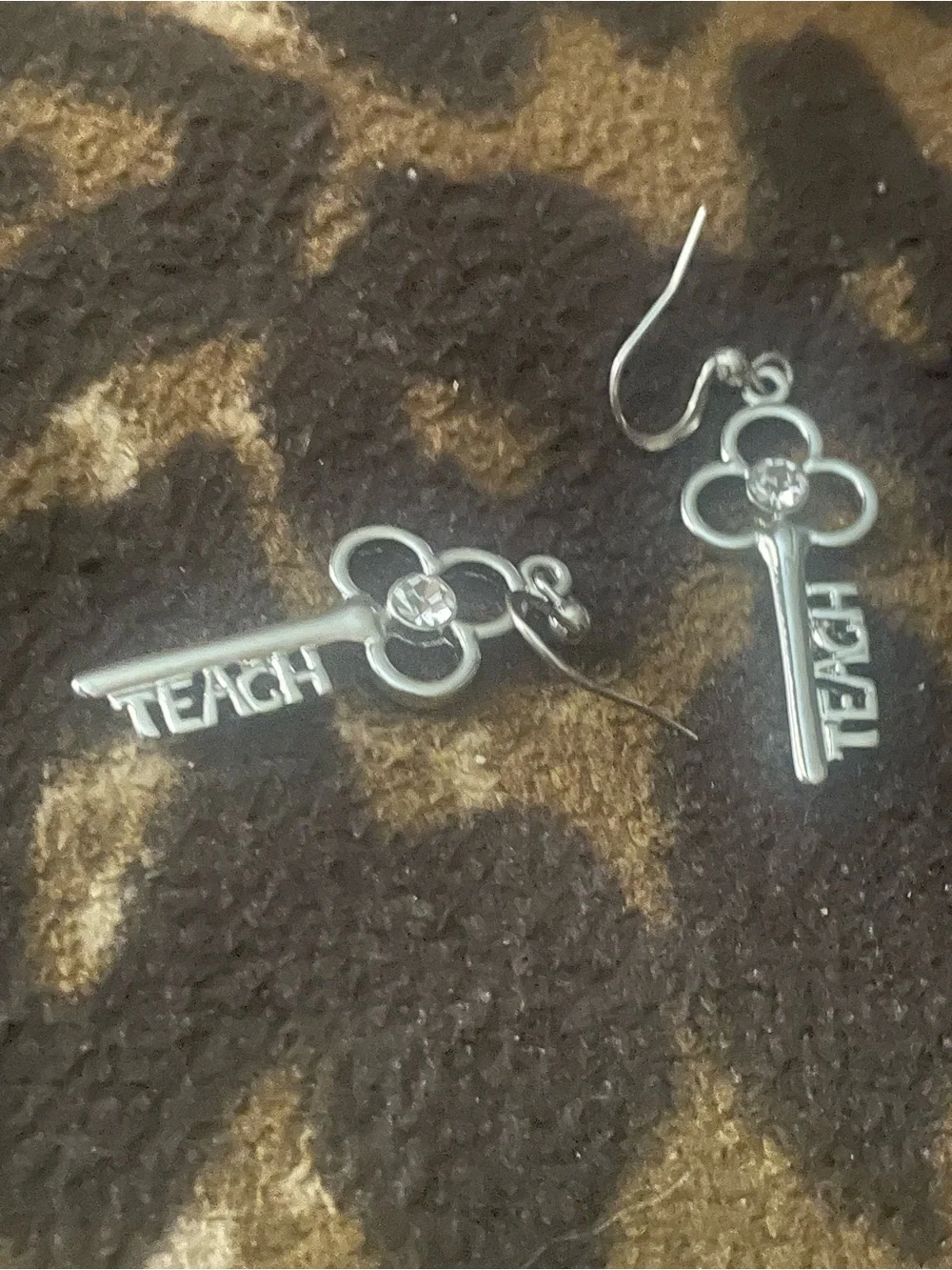 New Silver 'Teach' Key Dangle Earrings